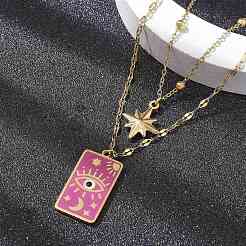 304 Stainless Steel Enamel Eye Star Pendant Double Layer Necklaces for Women&nbsp;STAS-Z105-05G