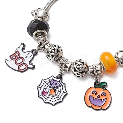 ハロウィン合金エナメルチャームブレスレット  女性用真鍮製ヨーロピアンスタイルブレスレット  樹脂ヨーロッパのビーズ付き  ミックスカラー  6-7/8インチ（17.4cm）&nbsp;BJEW-JB12009-02