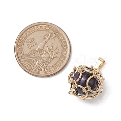 ステンレススチール編みパクラメポーチ宝石ペンダント  ラウンドチャーム  ゴールドカラー  20x15x15mm  穴：5x2.5mm&nbsp;PALLOY-JF02735-01
