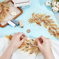 ポリエステルコンピューター刺繡布アイロンオン/パッチ縫い  スパンコール付き  ゴールデンロッド  296x132x1mm&nbsp;DIY-WH0683-77B