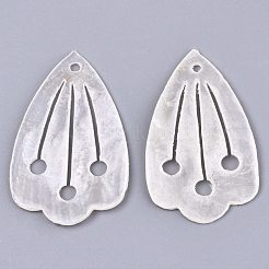 ナチュラルカピスシェルペンダント  花びら  リネン  35x22x1mm  穴：1.6mm&nbsp;X-SHEL-N026-106