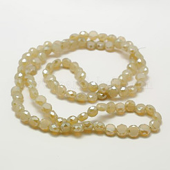 電気メッキガラスビーズ  半分メッキ  多面カット  艶消し  フラットラウンド  レモンシフォン  6x3mm  穴：1mm&nbsp;X-EGLA-D028-13