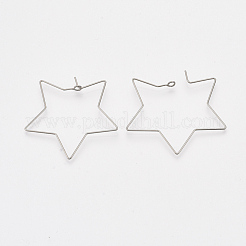 変色しにくい304ステンレススチール製フープピアス金具  スター  ステンレス鋼色  38x40x0.7mm  21ゲージ  ピン：0.7mm&nbsp;STAS-T045-48B