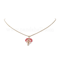 3 個 3 色ガラス シード編組リーフ ペンダント ネックレス セット  女性用ゴールデン 304 ステンレス ワイヤー ラップ ジュエリー  ミックスカラー  17.72インチ（45cm）  1pc /カラー&nbsp;NJEW-MZ00009