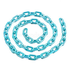 アクリル不透明アズキチェーン  ABカラー  オーバル  ダークターコイズ  13x8x2mm  19.68インチ（50cm）/連&nbsp;PACR-N009-002C