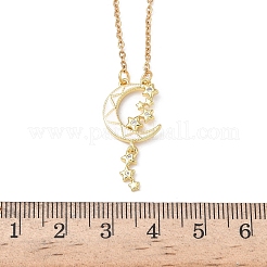 Brass Micro Pave Clear Cubic Zirconia White Moon with Star Pendant 304 Stainless Steel Chain Necklaces for Women&nbsp;NJEW-D341-11G