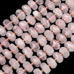天然石ローズクォーツビーズ連売り  ロンデル  多面カット  シードビーズで  11x6~6.5mm  穴：1.2mm  約47個/連  14.96インチ（38cm）&nbsp;G-L642-J04-01