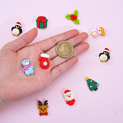 22個11スタイルの樹脂カボション  クリスマステーマ  サンタクロース＆クリスマスツリー＆スノーマン＆ジングルベル＆ギフト＆クマ＆エルク＆フラワー＆ストッキング＆ペンギン＆グローブ  レッド  25x15mm&nbsp;RESI-CJ0001-162