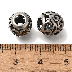304ステンレススチールヨーロピアンビーズ  大穴ビーズ  ロンデル  アンティークシルバー  10x9mm  穴：4mm&nbsp;STAS-D191-06F-AS