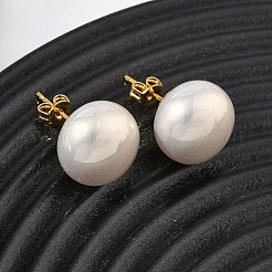 真鍮とABS樹脂製のイミテーションパールスタッドピアス（女性用）  ラウンド  長持ちメッキ  ラックめっき  鉛フリー＆カドミウムフリー  ゴールドカラー  リネン  13.5mm&nbsp;PL-CBA760A-14B-G02