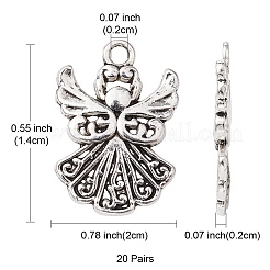 合金のチベット風チャーム  天使  カドミウムフリー＆鉛フリー  アンティークシルバー  20x14x2mm  穴：2mm&nbsp;TIBEP-YW0001-51