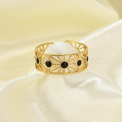 女性用 304 ステンレススチール エナメル カフ リング  ゴールドカラー  8mm  内径: 調節可能&nbsp;RJEW-G338-11G