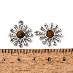 天然石タイガーアイペンダント  花のチャーム  304ステンレススチールセッティング  ステンレス鋼色  19.5x17x4.5mm  穴：1.2mm&nbsp;STAS-P406-02P