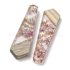 ウッドペンダント  樹脂と金箔  ポリゴン  サクランボ色  49x12x4mm  穴：2mm&nbsp;FIND-B042-04D
