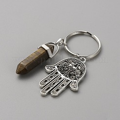 Bullet天然木レースストーンペンダントキーチェーン with hamsa hand/hand of miriam with eye charm  バッグの車のキーの装飾品  6.5のCM。&nbsp;KEYC-WH0029-79C