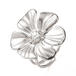 女性用304ステンレススチールカフオープンリング  花  ステンレス鋼色  usサイズ7（17.3mm）&nbsp;RJEW-C162-01C-P