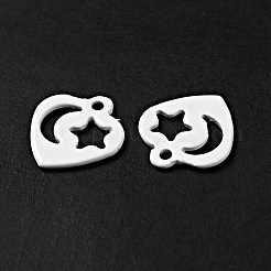 スプレー塗装された201ステンレススチールチャーム  星と月の模様のハート  ホワイト  12x11.5x1mm  穴：1.4mm&nbsp;STAS-G304-15E