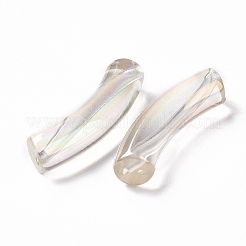 UVメッキ透明レインボー虹色アクリルビーズ  カーブチューブ  透明  32~33x10x8mm  穴：1.6mm&nbsp;X-OACR-A016-01M