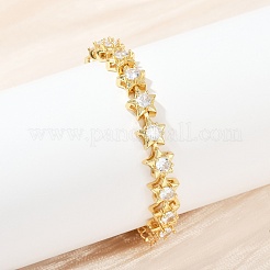 Brass Pave Clear Cubic Zirconia Star Link Bracelets for Women&nbsp;BJEW-F504-13G