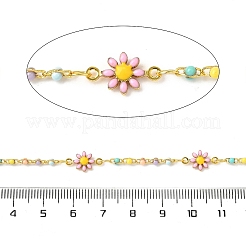 Brass Enamel Flower Link Chains&nbsp;CHS-H112-22G-01