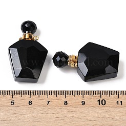 天然黒曜石の開閉可能な香水瓶ペンダント  多面カット  金色の304ステンレススチール製金具付き  37.5x22.5x11mm  穴：1.8mm&nbsp;G-I381-02G-05