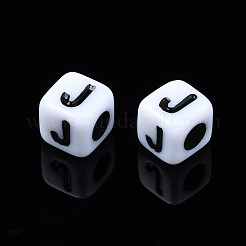 不透明なアクリルビーズ  アルファベットでキューブ  ランダムな混合文字  5x5x5mm  穴：2mm  約5050個/500g&nbsp;SACR-S273-35D-01