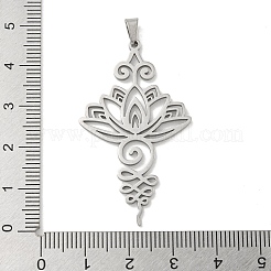 304ステンレスペンダント  レーザー切断  蓮の花のチャーム  ステンレス鋼色  46x27x1.5mm  穴：6x3.5mm&nbsp;LS-STAS-M067-01P