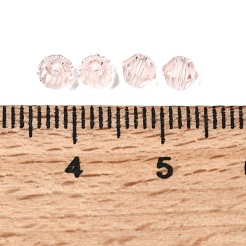 透明ガラスビーズ  双円錐形  多面カット  ミスティローズ  4x3.5mm  穴：0.8mm  約720個/袋&nbsp;GLAA-K072-04B
