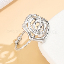 女性用304ステンレススチールカフオープンリング  花バラ  ステンレス鋼色  17mm&nbsp;WGAE6DE-01