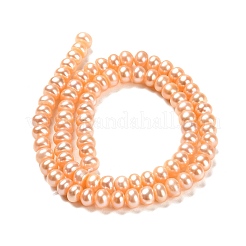 天然養殖淡水パールビーズ連売り  ロンデル  ライトサーモン  5~6x4~4.5mm  穴：0.8mm  約83~88個/連  14.25インチ（36.2cm）&nbsp;PEAR-J007-25