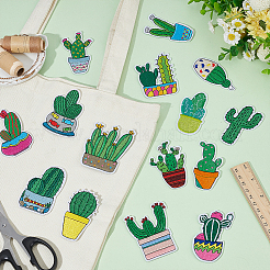 15個のコンピューター化された刺繡布アイロンオン/パッチ縫い  マスクと衣装のアクセサリー  アップリケ  ベビーカー  サボテン  ミックスカラー  69~72x35~58x1.5mm&nbsp;DIY-WR0005-15