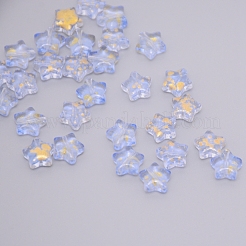 透明ガラスビーズ  金箔  スター  ライトスチールブルー  8x8.5x4mm  穴：1mm&nbsp;GLAA-WH0022-56C