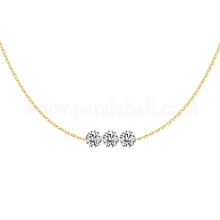 クリアキュービックジルコニア3個、フラットラウンドリンク925個、スターリングシルバーアズキチェーンネックレス（女性用）  14KGP本金メッキ  18.70インチ（47.5cm）&nbsp;NJEW-S457-08G
