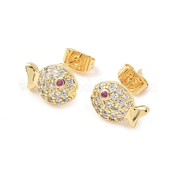 Fish Brass Micro Pave Clear Cubic Zirconia Stud Earrings&nbsp;EJEW-Z144-17G