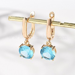 Flat Round Brass Pave Cubic Zirconia Hoop Earrings for Women&nbsp;EJEW-G428-22G
