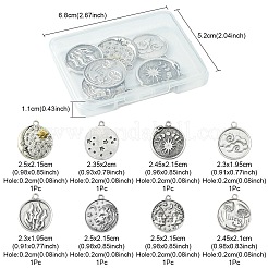 8pcs8スタイルチベットスタイルアロイペンダント  混合した形のフラットラウンド  アンティークシルバー  23.5~25x19.5~21.5x1~3mm  穴：2mm  1個/スタイル&nbsp;FIND-YW0003-41