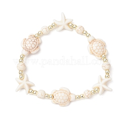 Turtle and Starfish Synthetic Turquoise Beads Stretch Bracelets for Men Women&nbsp;BJEW-JB12047-01