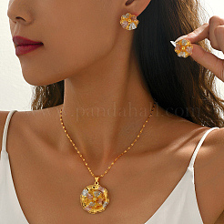 ヴィンテージ真鍮フラワースタッドピアス＆ペンダントネックレスセット（女性用）  18KGP本金メッキ  ネックレス：15.35インチ（39cm）&nbsp;EL3968
