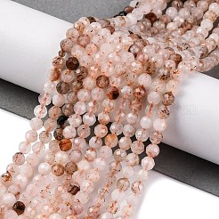 天然石ルチルクォーツビーズ連売り  多面カット  ラウンド  4mm  穴：0.7mm  約90~95個/連  15~15.08''（38.1~38.3センチメートル）&nbsp;G-G188-B07-02