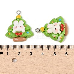 クリスマステーマのウサギの不透明樹脂ペンダント  プラチナ鉄ループ付き  クリスマスツリー  27.5x24x8.5mm  穴：2mm&nbsp;RESI-S08-04F