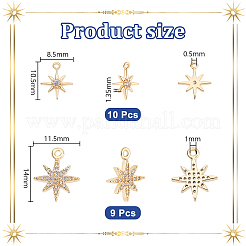 真鍮マイクロパヴェクリアキュービックジルコニアチャーム  花と星  ゴールドカラー  10.5~14x8.5~11.5x2mm  穴：0.5~1mm  17個/セット&nbsp;KK-GA0002-31