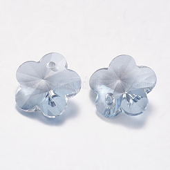 カット加工ガラスラインストーンチャーム  模造オーストリアのクリスタル  花  青い色合い  8x8x4mm  穴：1mm&nbsp;RGLA-F055-8x8-001BS