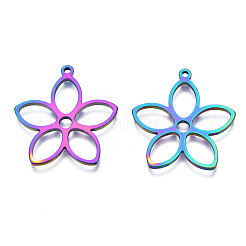 イオンプレーティング（IP）201ステンレスペンダント  花  虹色  26x25x1.5mm  穴：1.4mm&nbsp;STAS-N098-049M