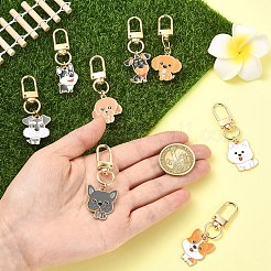 8本合金エナメルペンダントデコレーション  犬  合金回転式ナスカン付き  ライトゴールド  ミックスカラー  60mm&nbsp;HJEW-YW00420