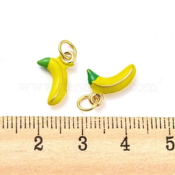 バナナラックメッキ真鍮エナメルチャーム  丸カン付き  長持ちメッキ  カドミウムフリー＆鉛フリー  18KGP本金メッキ  きいろ  13.5x10.5x3mm  穴：3.8mm&nbsp;KK-Q804-02G