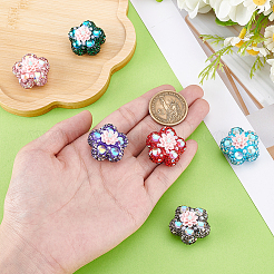 6個 6色 手作りポリマー粘土ラインストーンビーズ  プラスチック付き  花  ミックスカラー  25.5x26x18mm  穴：1.8mm  1pc /カラー&nbsp;CLAY-PH0002-11