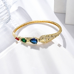 Rack Plating Brass Micro Pave Cubic Zirconia Hinged Bangles&nbsp;BJEW-H624-01G