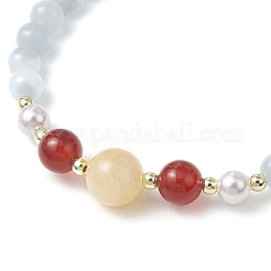 Shell Pearl Bead & Dyed Natural White Jade & Yellow Jade & Carnelian Beaded Stretch Bracelets for Women&nbsp;BJEW-JB11938-02