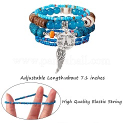 5Pcs 5 Style Wood & Glass Seed & Acrylic Beaded Stretch Bracelets Set with Baseball&nbsp;JB709A