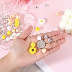 79Pcs 6 Styles Iron Rhinestone Spacer Beads with Flower Silicone Beads&nbsp;SIL-SZ0002-30A